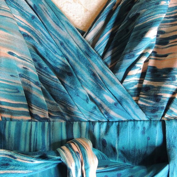 Anthro Lil Blue & Peach Caballo Falls 100% Silk Dress 4 - Picture 9 of 14